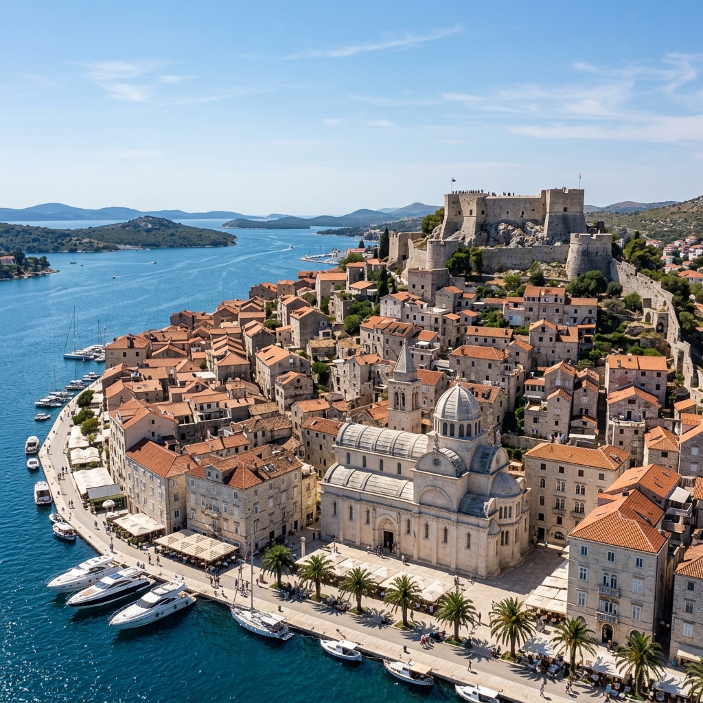 Šibenik panoráma mesta a katedrála